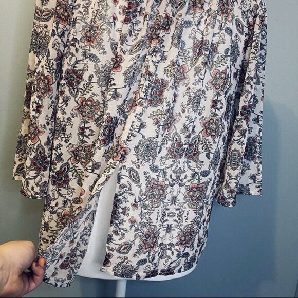 FOREVER 21 Contemporary Boho Floral Off Shoulder 3/4 Bell Sleeve Top Sz S EUC - Picture 6 of 7